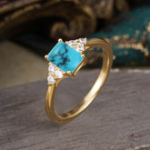 1CT Emerald Cut Turquoise Classic Side Stone Engagement Ring